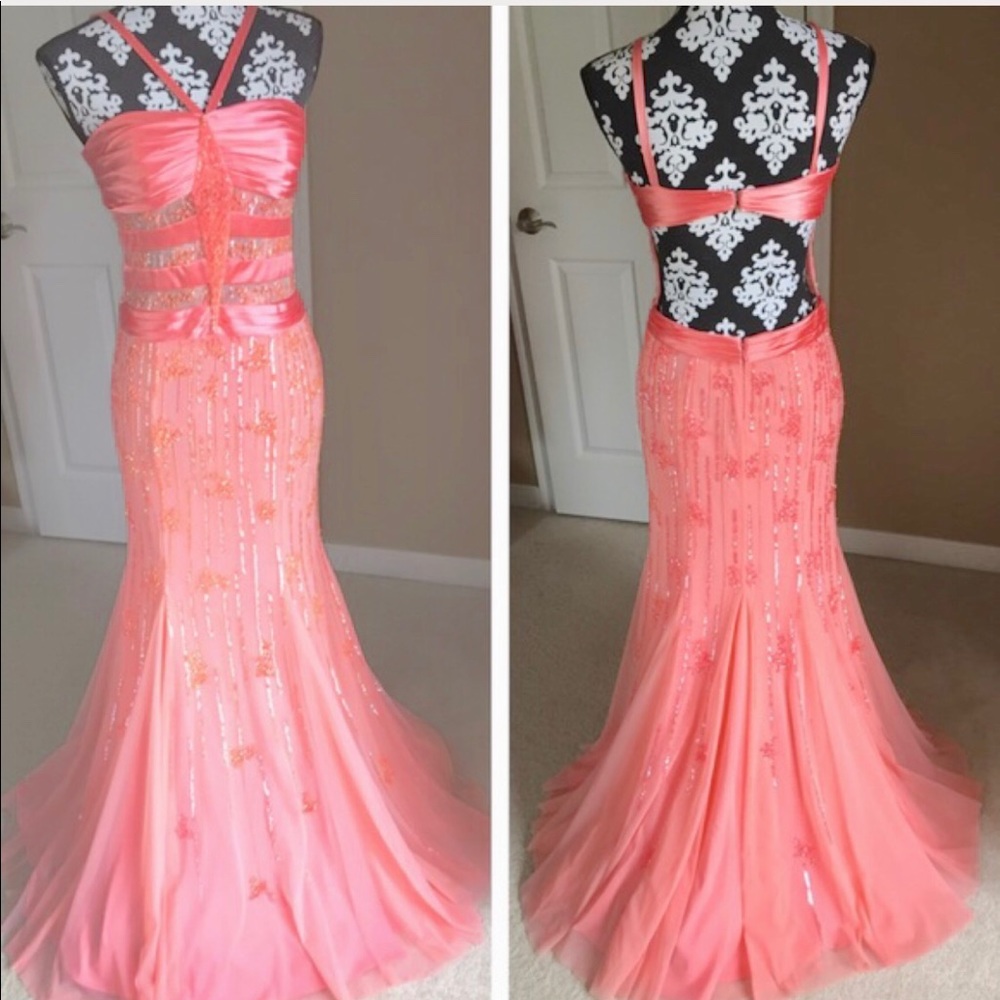 Sean Collection Coral Sequin Gown